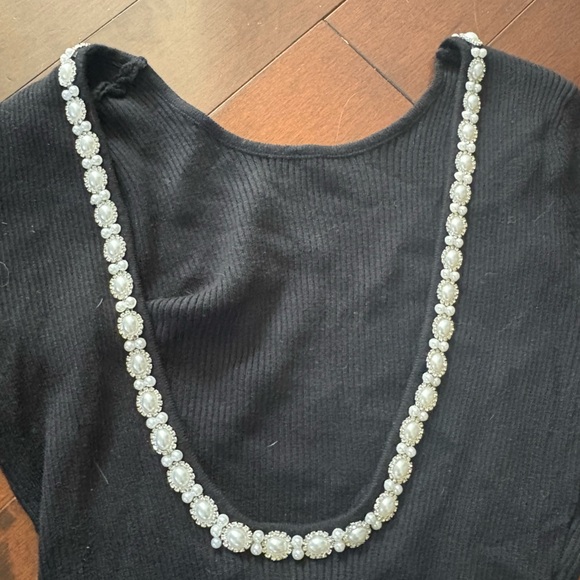 BNWT Lulus Pearly Perfection Black Ribbed Pearl Scoop Back Long Sleeve Top - Picture 6 of 6